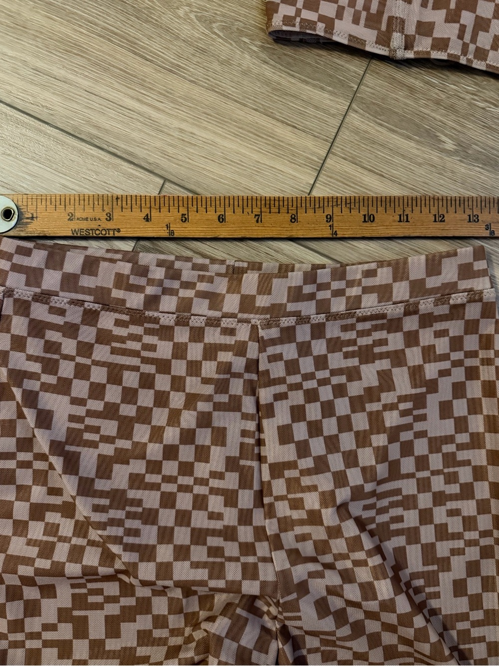 White Fox Small / Medium Brown Checkered Halter Crop Top Pants Set 2 Piece - Picture 9 of 10